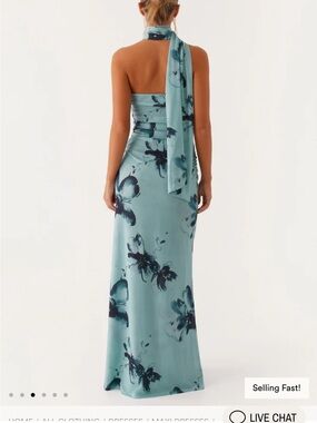 Peppermayo Aqua Floral Backless Halter Maxi Dress